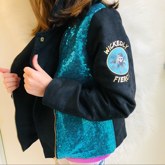 Disney D-Signed Descendants 3 Faux Suede Aqua Sequins Uma Moto Jacket, S - Picture 6 of 14